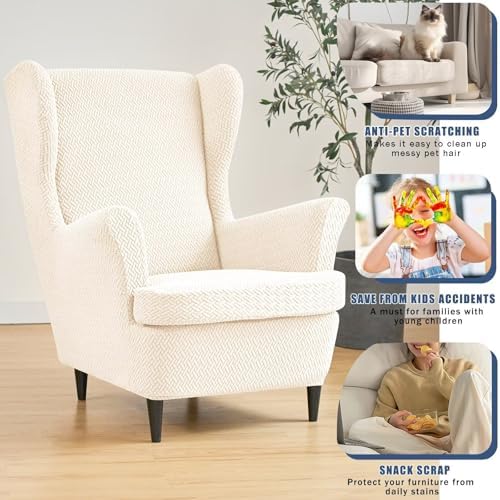 NILUOH Wingback Chair Covers 2-Piece, Armchair Slipcovers for Living Room