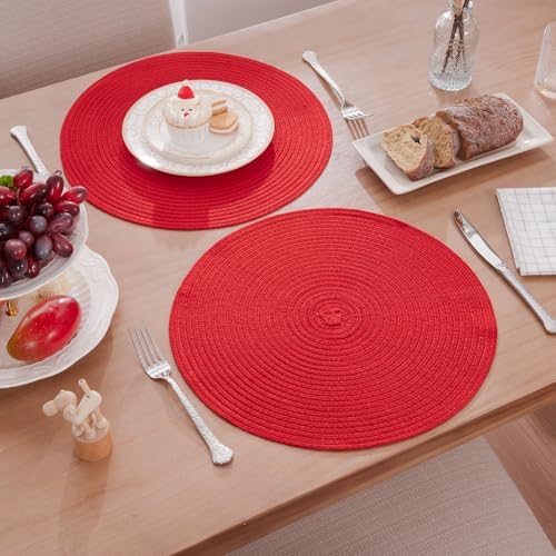 SHACOS Red Round Braided Placemats Set of 8 Washable Fabric Place Mats