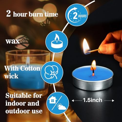 MAQIHAN Blue Tea Light Candles 25 Pack - Mini Soy Wax Votive Candles Bulk