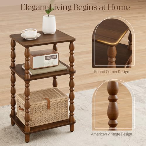 Yoobure Small Side Table - Vintage End Tables Living Room Set of 2, Walnut