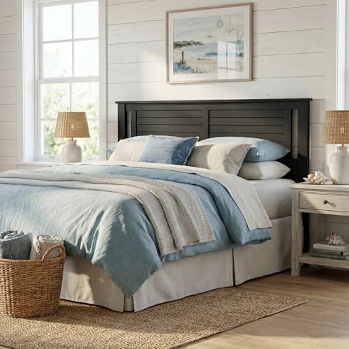 ComfIQ Serene Wood Panel Headboard with Horizontal Scoring, Queen, Black