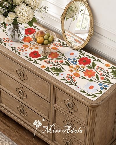 Miss Adola Embroidered Canvas Table Runner 13"x36", Wild Flower