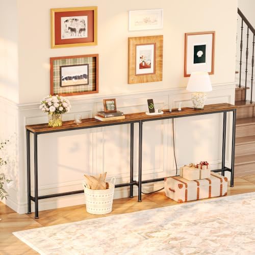 Huuger 78.7 Inch Console Table, Skinny Sofa Table with Charging Station