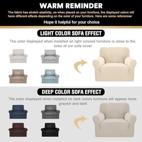 PrinceDeco Stretch Chair Cover Chair Slipcovers with Arms 1-Piece Chair Sofa Slipcovers or Living Room Non Slip Armchair Cover Furniture Protector Dogs Pet Friendly(Armchair, Biscotti Beige)