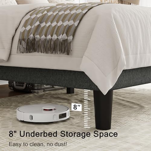 Einhomn King Size Platform Bed Frame with Upholstered Wingback Headboard, 12" Under Bed Space, Wooden & Metal Slats Support, No Box Spring Needed, Black