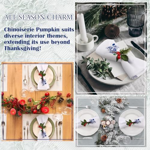 HunnmingRe 12 Pcs Christmas Blue and White Cloth Napkins, 16x16 Inch