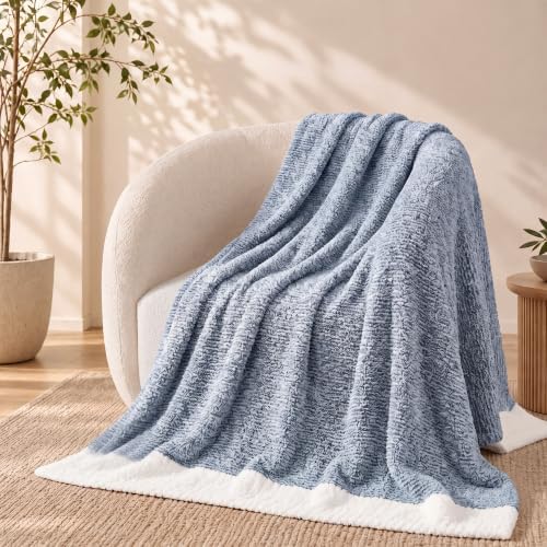 Monbix Soft Throw Blanket for Couch-Cozy Reversible Knitted Blankets