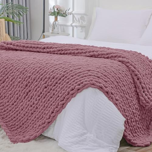 Bigacogo Chunky Knit Throw Blanket for Couch, 51x63 inches, Burnt Rose