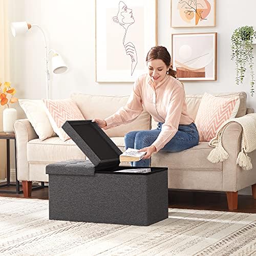 SONGMICS 30 Inches Storage Ottoman, Foldable Bench with Flipping Lid