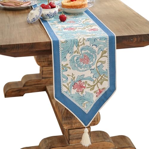 patdrea Designer Vintage French Blue Printed Table Runner,12"X102"