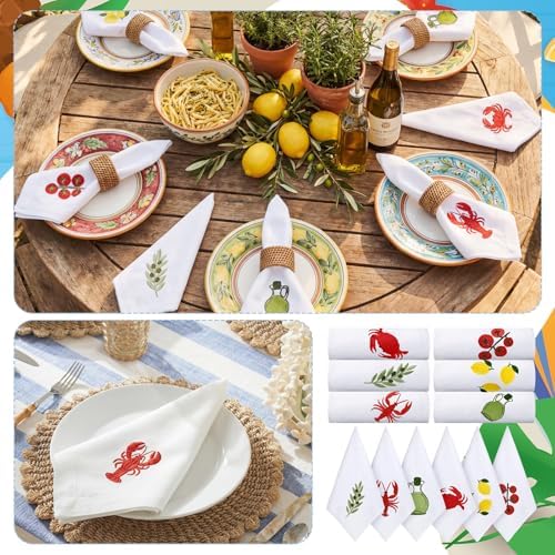 HunnmingRe 12 Pcs Italian Summer Cloth Napkins Bulk 100% Cotton, 17x17inch