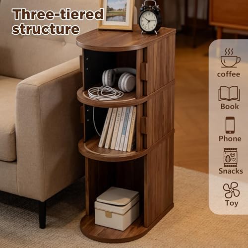 Narrow Nightstand Set of 2, Wooden Skinny Nightstand with Sliding Doors