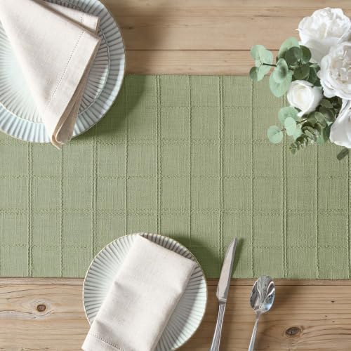 ZeeMart Linen Checked Farmhouse Table Runner, 13x90 Inches Sage Green