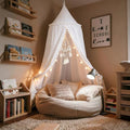 LOAOL Bed Canopy with Pom Pom Kids Reading Nook Hanging Tent (White)