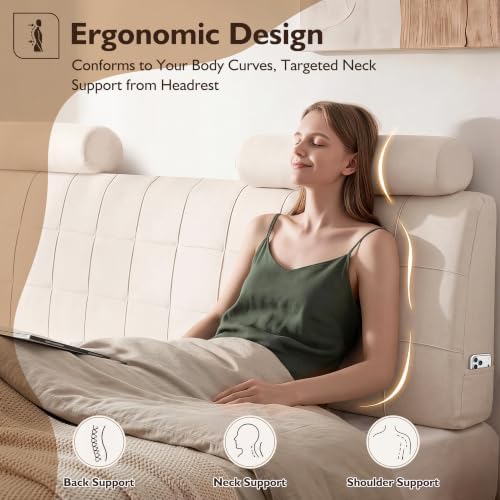 King Headboard with 2 Headrests, Memory Foam Upholstered Headboard