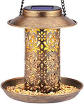 SWEETFULL Solar Bird Feeder for Outdoors Hanging, Metal Wild Bird Feeder for Cardinals Solar Garden Lantern with S Hook as Gift for Bird Lovers (2LBs Heavy Duty birdfeeders)