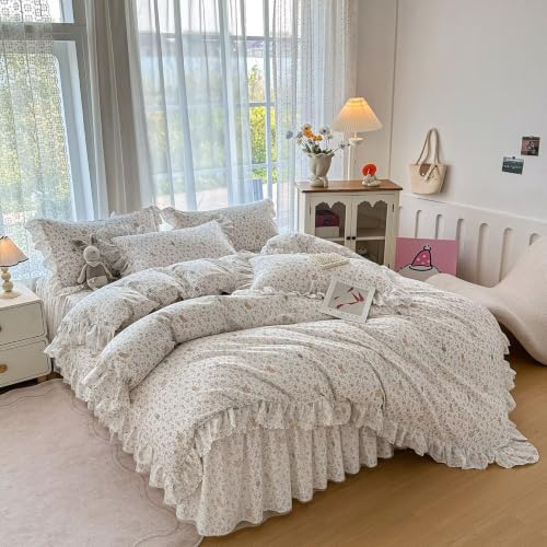 Floral Cotton Duvet Cover Queen Size 3 Pcs Set,90"×90" Bedding
