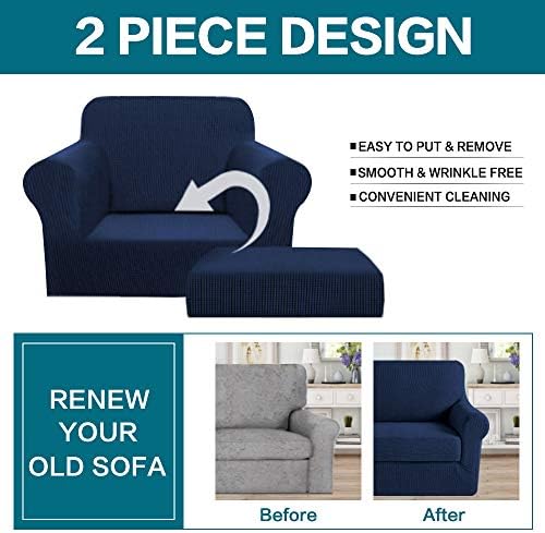 Turquoize 2 Piece Chair Covers Chair Slipcovers for Living Room Armchair Sofa Covers Chair Couch Cover with Arms Washable Furniture Protector for Chairs Feature Thick Jacquard Fabric (Chair, Navy)