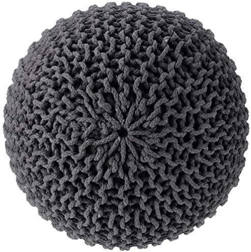 · REDEARTH · Round Ottoman - Hand Knitted Boho Poof Footrest - Dark Gray