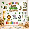 Welcome Animal Wall Stickers PVC Jungle Animal Wall Decals Tiger Elephant Giraffe Lion Monkey Wall Decor for Nursery Playroom Bedroom Classroom Kindergarten