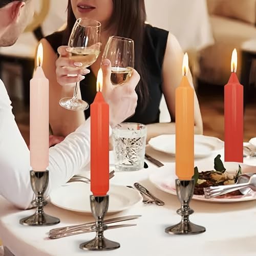 NJAO HOO Fall Short Taper Candle Orange 7 Inch Candlesticks Unscented Dripless Gradient Colored Tapered Candle Set for Home Dinner Party Halloween Decor, 4 Pack