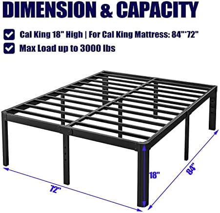 Hunlostten 18in High Heavy Duty California King Bed Frames No Box Spring Needed, Metal Platform Cal King Bed Frame with Round Corners, Easy Assembly, Noise Free, Black