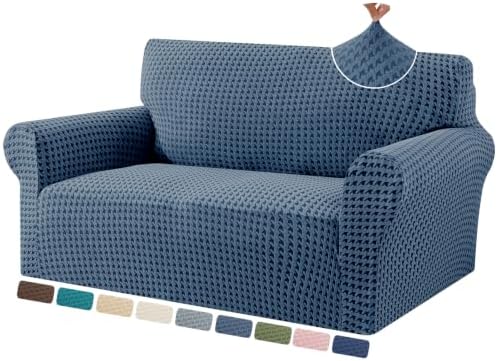 ZNSAYOTX 1 Piece Stretch Loveseat Cover (55"-71") New-Houndstooth Texture, Thick Sofa Covers for 2 Cushion Couch Universal Sofa Slip Cover with Elastic Bottom & Buckle, Soft Protector Dark Grey