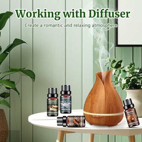 Wood Essential Oils Set, Woody Scent Fragrance Oil Kit, Aromatherapy Oils for Diffusers (6 * 10ML), Sandalwood &Vanilla, Forested Fir,Palo Santo&Mahogany,Cedar & Amber, Oud &Balsam,Hickory&Suede