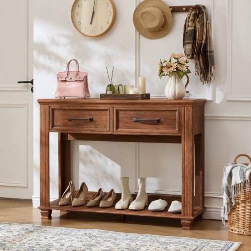 SAVOR LIFE 46" Farmhouse Console Table with Drawers, Brown Entryway Table
