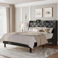 Feonase Queen Bed Frame with Luxury Wingback and Fast Charging Station,Upholstered Button Tufted Storage Headboard Queen Platform Bed,Sturdy Wooden Slats Support,Noise-Free,Easy Assembly,Dark Gray