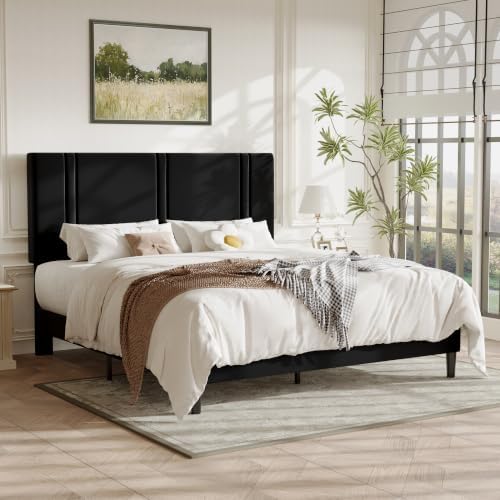 Allewie Cal King Platform Bed Frame with Velvet Upholstered Headboard