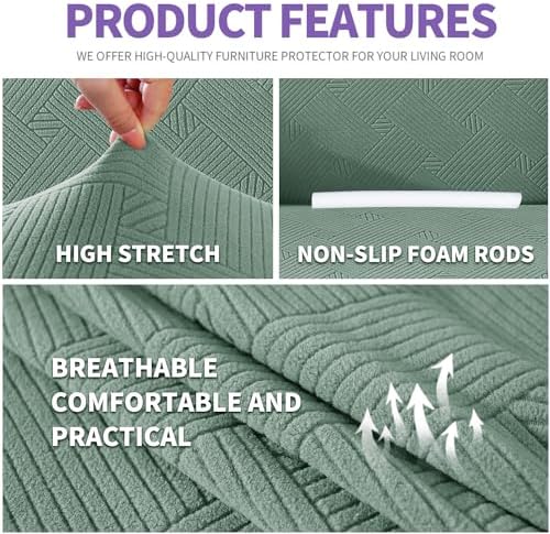 ZNSAYOTX Super Stretch Chair Slipcover (30"-47"), New Striped Sofa Chair Covers for Living Room, Dogs Pet Friendly Anti-Slip Chair Protector Spandex Armchair Slipcovers (Pea Green, Chair)