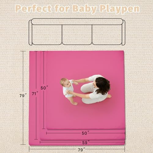 Waterproof Baby Play Mat for Floor Memory Foam 47 * 47 Cushion Playpen Playmat Tummy Time Crawling Mat Nursery Rug Thick Pad Create Soft & Safe Area for Infants,Toddler,Kids,Hot Pink