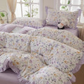 LifeTB Purple Flower Duvet Cover Set Twin XL, Soft 100% Cotton Romantic Ruffle Lace Bedding Set, Vintage Aesthetic Floral Comforter Cover, Cottagecore Flower Botanical Duvet Cover with Zipper Closure