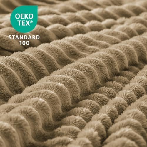BEDELITE Ribbed Jacquard Brown Fleece Throw Blanket for Couch, 50x70 Inch