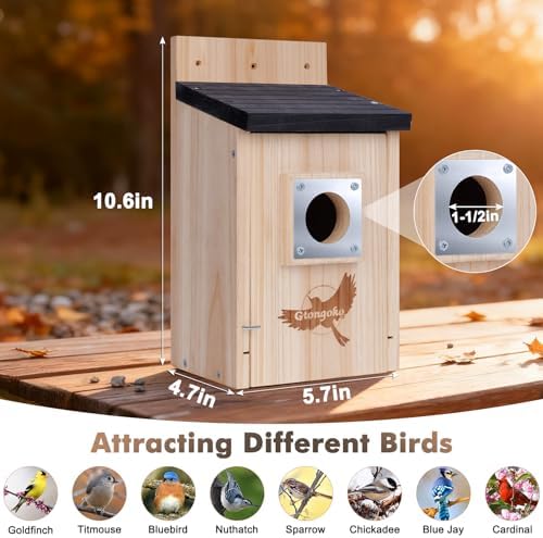 Gtongoko 2 Pack Bluebird Houses for Outside with Metal Predator Guard Black