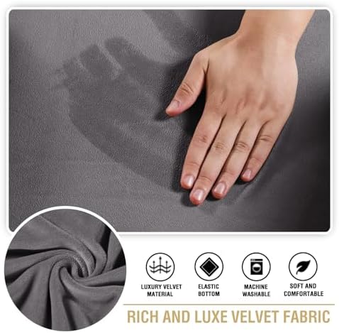 H.VERSAILTEX Stretch Velvet 2 Piece T Cushion Sofa Slipcovers - Individually Fitting Cushion Covers for 2 Cushion Couch - Stay in Place (Grey)