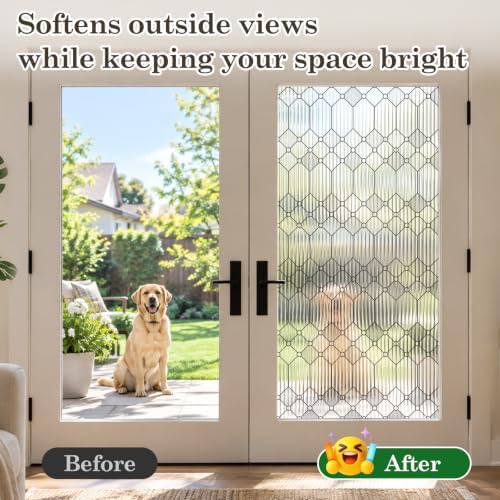 Sunbaby Reeded Glass Window Privacy Film, Frosted Static Cling,45"x314"