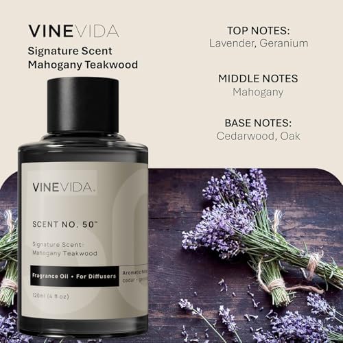 VINEVIDA Mahogany Teakwood Fragrance Oil for Cold Air Diffusers - 4 Fl Oz - Essential Oils for Diffuser Oil Refill & Air Freshener Room Spray (Pack of 2)