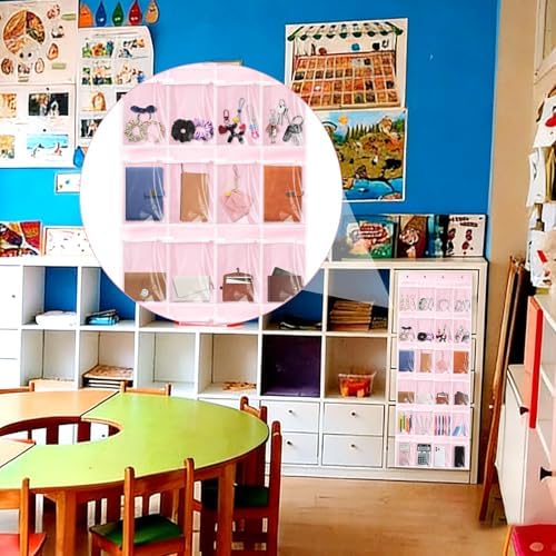 VZZNN 2 Pack Classroom Headphone Storage Organizer, Over The Door Hanging Pocket Chart with 24 Clear PVC Pockets & Metal Hooks, Headphone Holder Bag for School, Office, Dorm, Home Organization