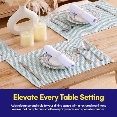 Sweet Home Collection 100% Cotton Placemats for Dining Room Rectangle Two Tone Woven Fabric 13" x 19" Soft Durable Table Mat Set, Set of 4, Pale Green