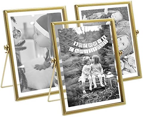 AceList Gold Picture Frames, Set of 3 Metal Floating Frame with Easel Stand