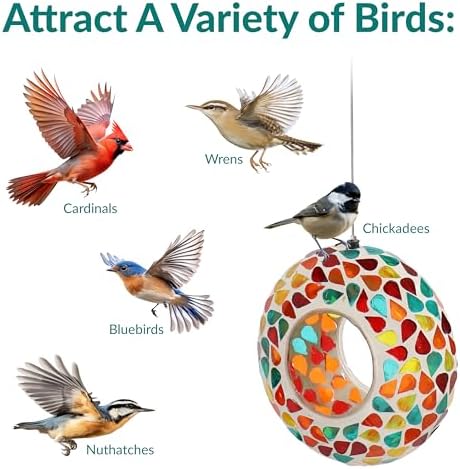 Sunnydaze Mosaic Glass Bird Feeder for Outdoors, Confetti Mosaic
