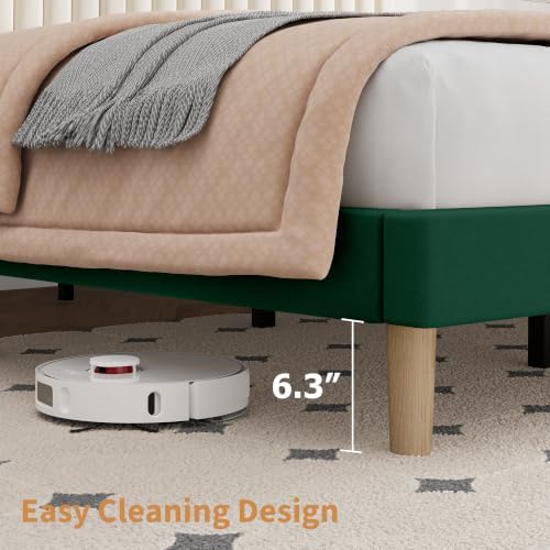 GAOMON King Bed Frame with Adjustable Headboard, Velvet Upholstered Platform King Size Bed Frame, Vertical Channel Tufted, Strong Wooden Slats, No Box Spring Needed, Easy Assembly, Green