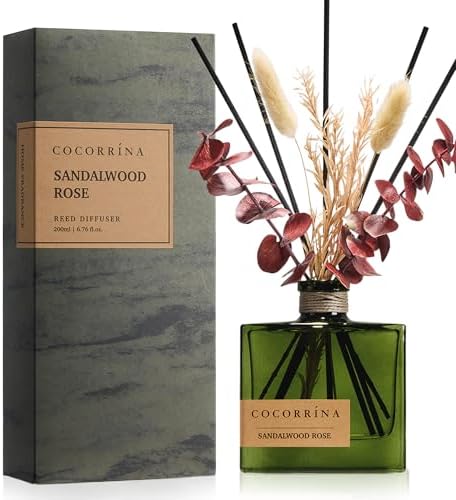COCORRÍNA Dried Flowers Reed Diffuser, Sandalwood Rose Scent 6.76 fl oz