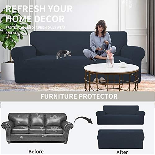 Easy-Going Stretch Oversized Loveseat Couch Covers Washable Dark Blue