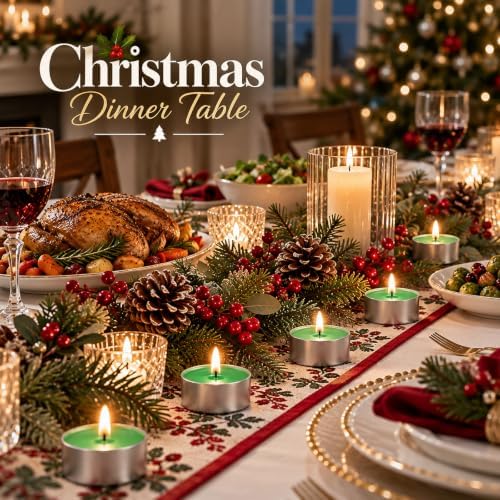 Green Tealight Candles 80 Pack, 4 Hour Unscented Tea Lights for Christmas