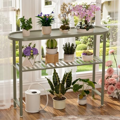 Modern Entryway Table for Hallway Bamboo 39.4", Green Console Tables for Entryway 2-tier, Behind Sofa Table with Anti-fall Edge, TV Stand for Living Room, 5min Easy Assembly, 39.4"L x 11.8"W x 29.7"H