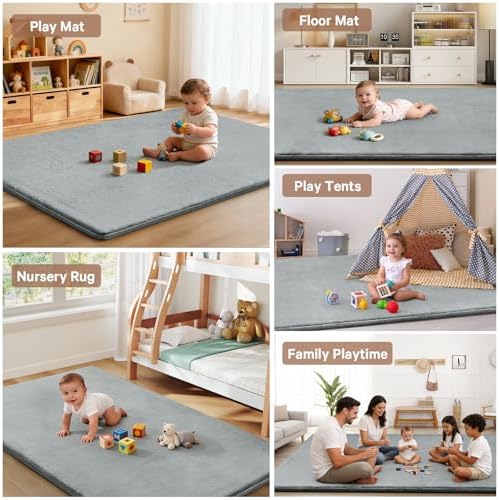 Baby Play Mat Floor,Tummy Time Area Rug 50x50 Playpen Muscle Mat Light Grey