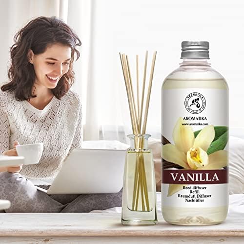 Vanilla Reed Diffuser Refill with Natural Vanilla Essential Oil – 17 Fl Oz – Fresh, Long-Lasting Fragrance for Aromatherapy, Home, Office & Spa